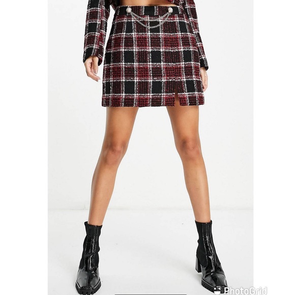 ASOS Miss Selfridge Boucle 90’s Mini Plaid Skirt - Picture 1 of 10
